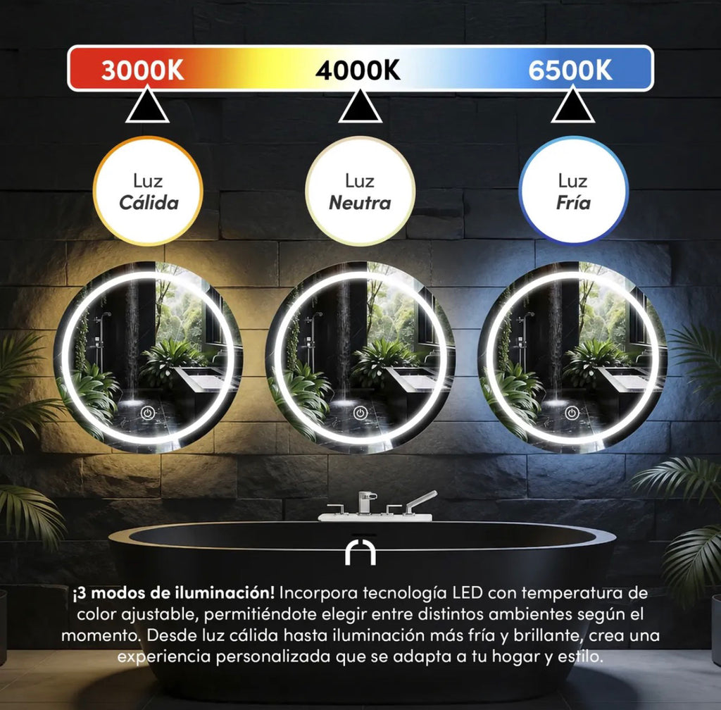 Espejo Decorativo Touch Con Luz Led Atenuaciones Para Baño