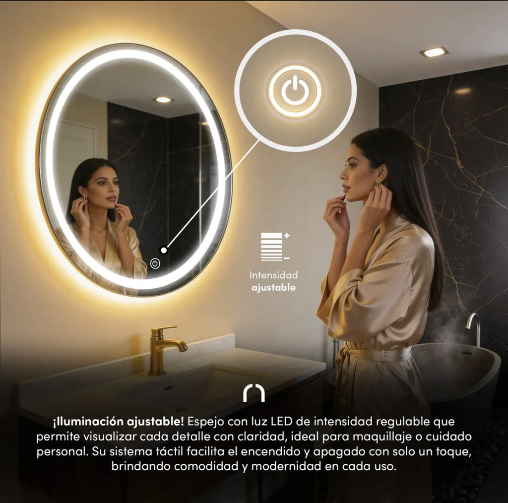 Espejo Decorativo Touch Con Luz Led Atenuaciones Para Baño