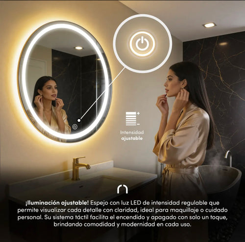 Espejo Decorativo Touch Con Luz Led Atenuaciones Para Baño